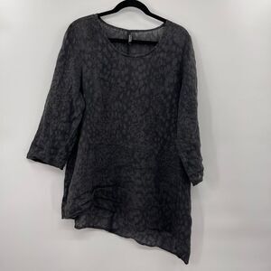 KHANGURA Women's Black Crinkle Crepe Flowy Lagenlook Tunic Blouse Top Size large